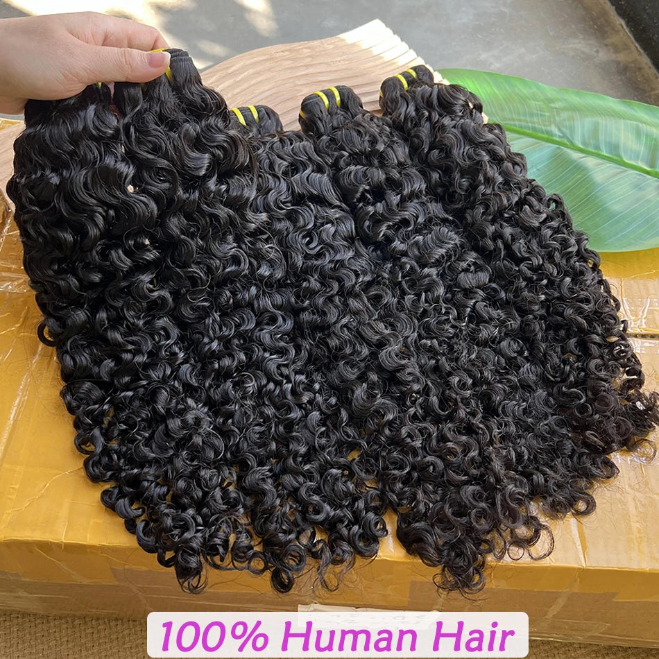 Burmese Curly Human Hair Bundles #1B Natural Raw Virgin Hair Weave