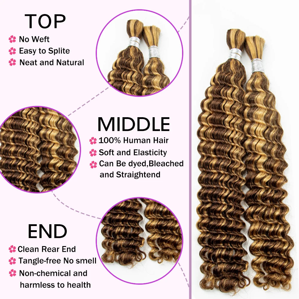 Deep Wave Highlight Ombre Human Hair For Braiding