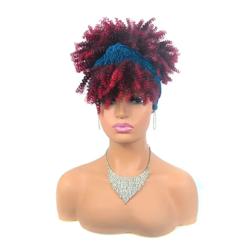 Synthetic Short Kinky Curly Headband Wigs - Various Colors Available