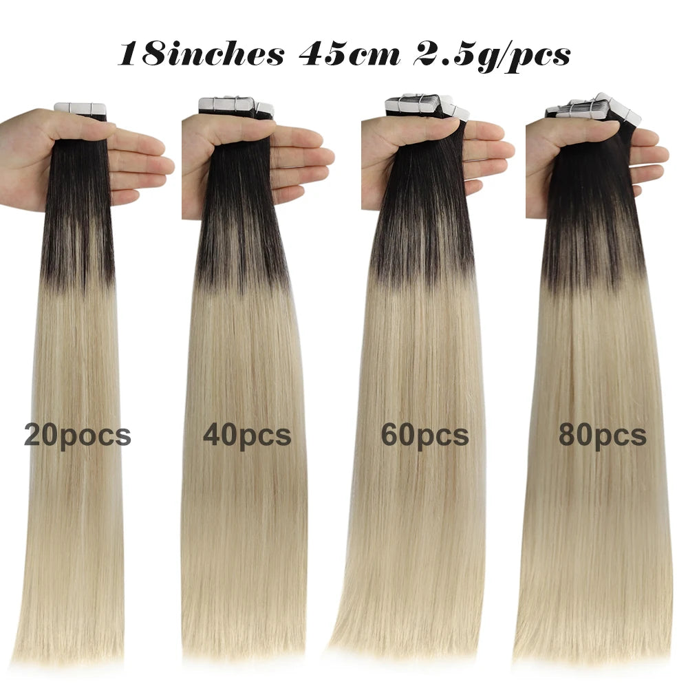 Straight Tape in Human Hair Extensions - Various Colors Available