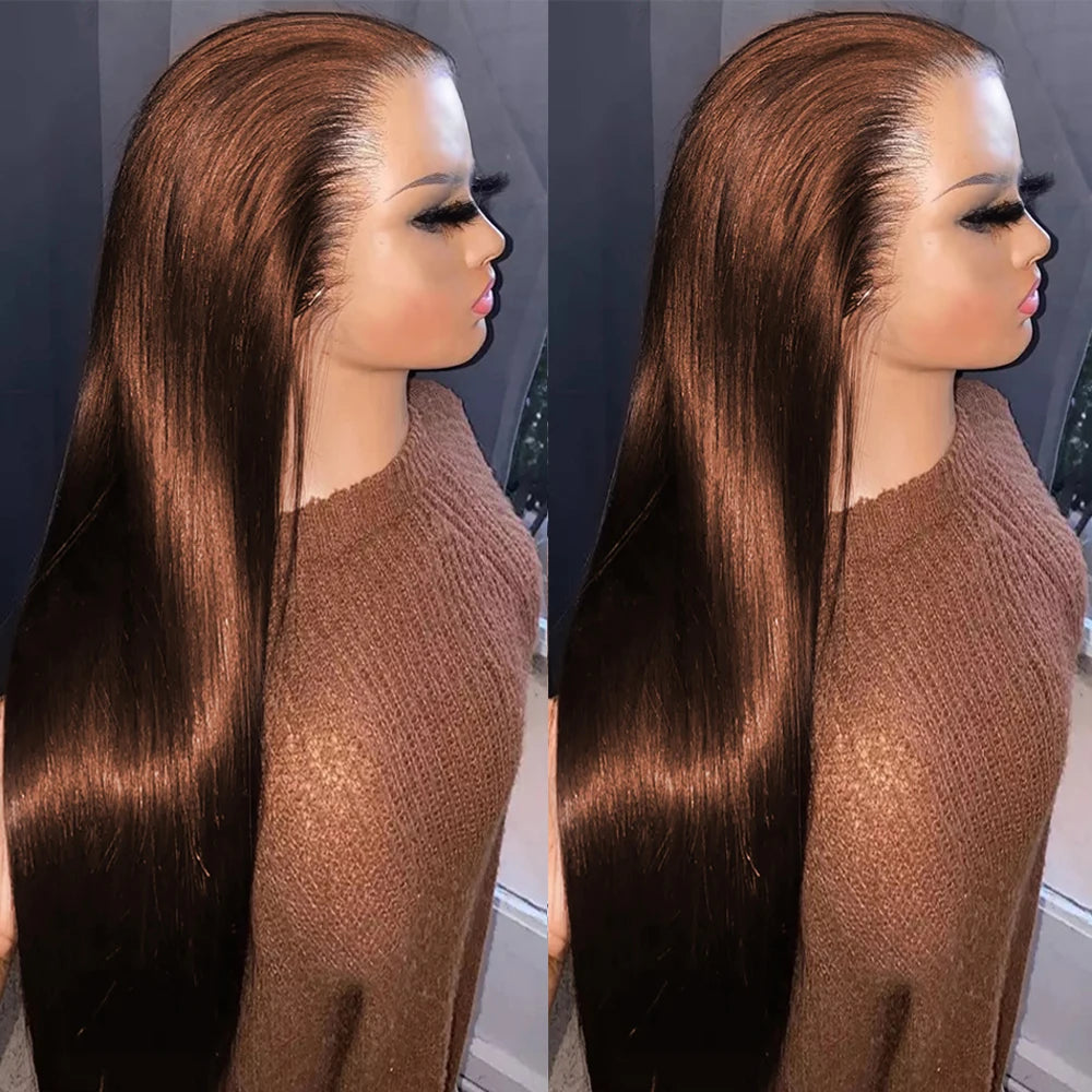 Chocolate Brown Bone Straight - HD Lace Front Human Hair Wig