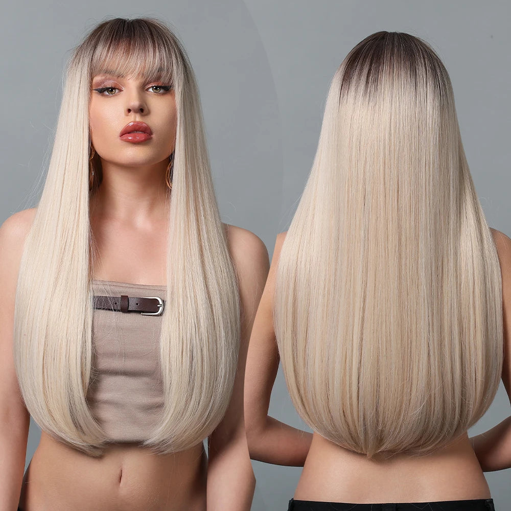 Long Wavy Synthetic Hair Wigs with Bangs - Various Colors Available