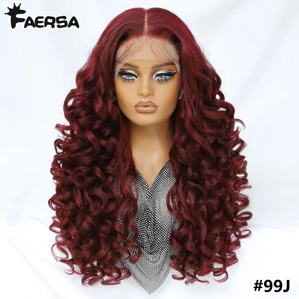 Curly Pre-Plucked Baby Hair Synthetic Lace Front Wigs - Various Colors Available