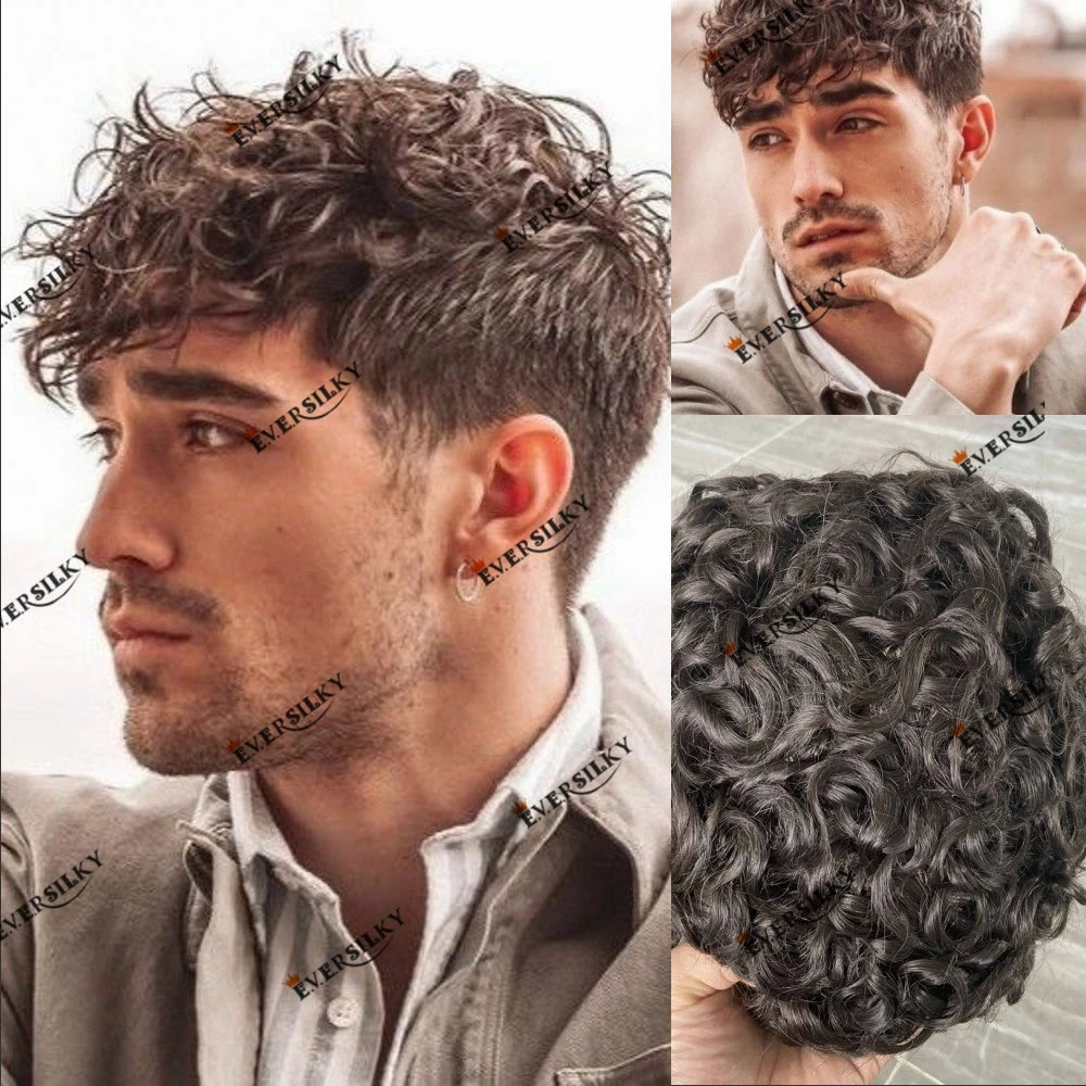 Full Skin Base 20mm Curly Human Hair- Durable Prosthesis System With Natural Frontline - Various Colors Available