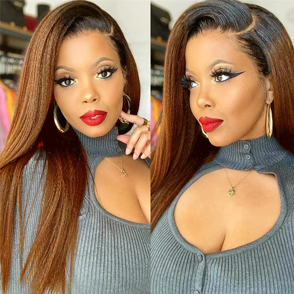 Brazilian Virgin Yaki Kinky Straight Ombre Human Hair Weave Bundles