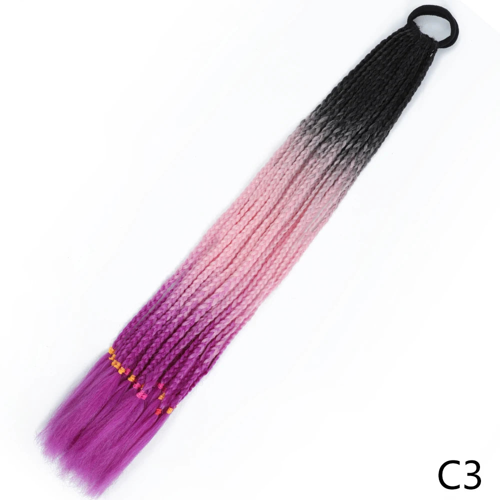 Synthetic Gradient Color Braided Ponytails With Elastic Band