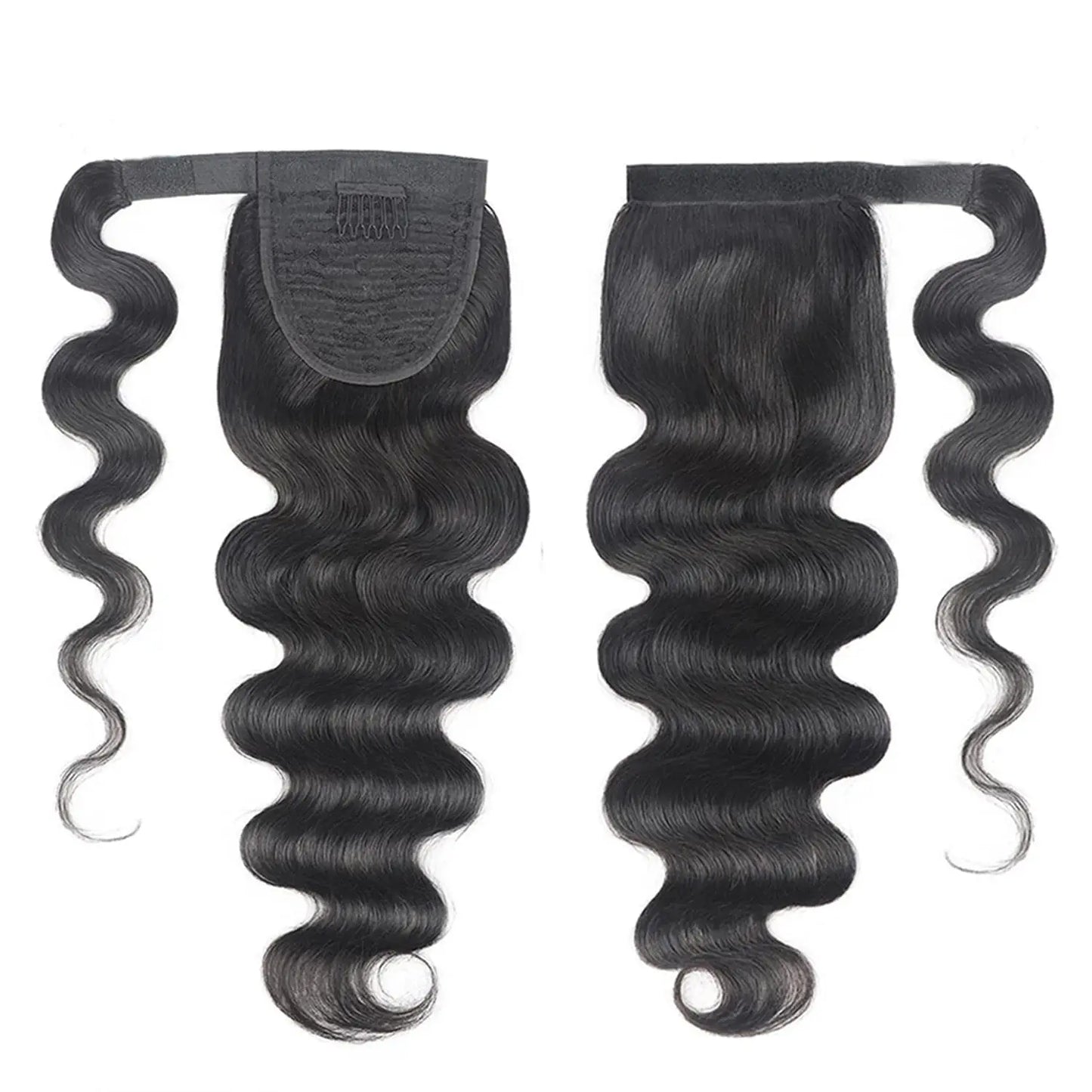 Human Hair Wrap Around Ponytail 10-32 Inches; Available in Straight, Body Wave, Water Wave & Kinky Curly (Natural Color)