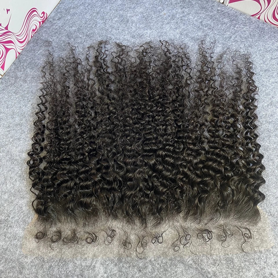 Deep Curly PrePlucked Natural Hairline - Invisible HD Lace Frontal (Human Hair)