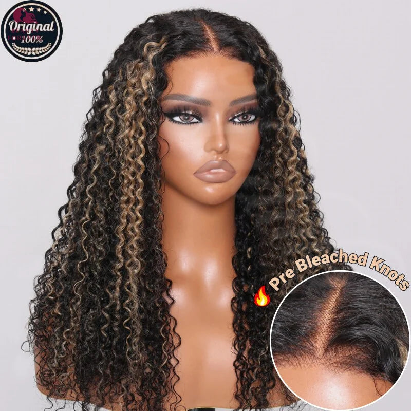 Bye Bye Knots Curly Lace Front Glueless Ready to Wear - Highlights Color Human Hair Wig