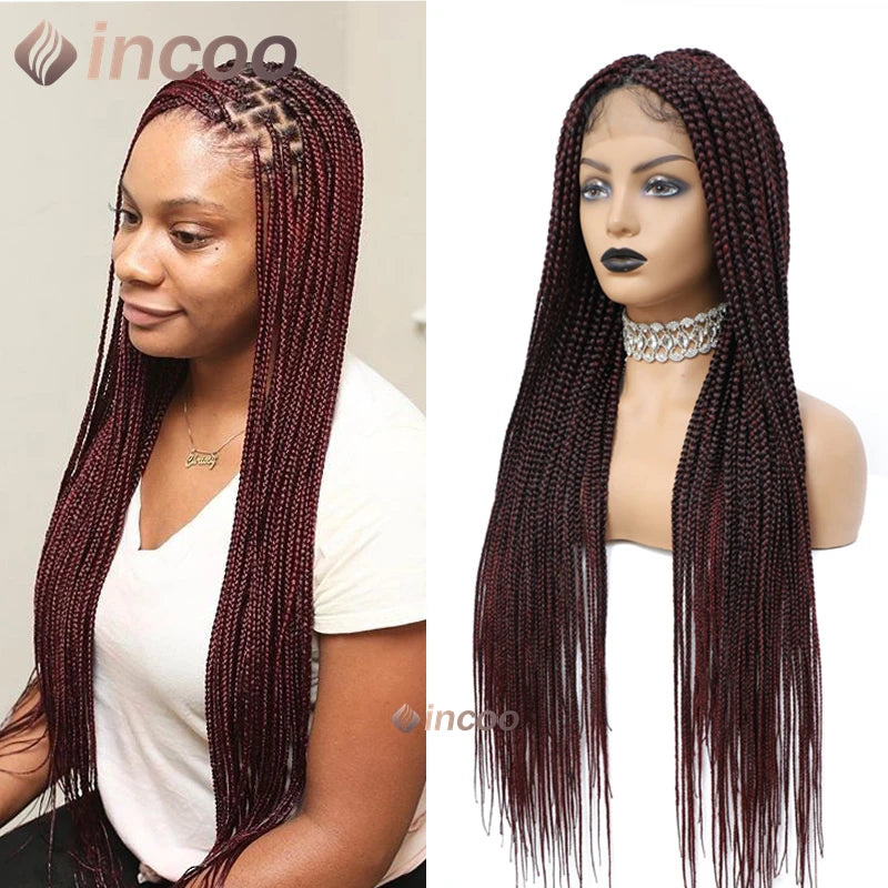 36" Full Lace Front Synthetic Box Braided Knotless Wigs - Various Colors Available