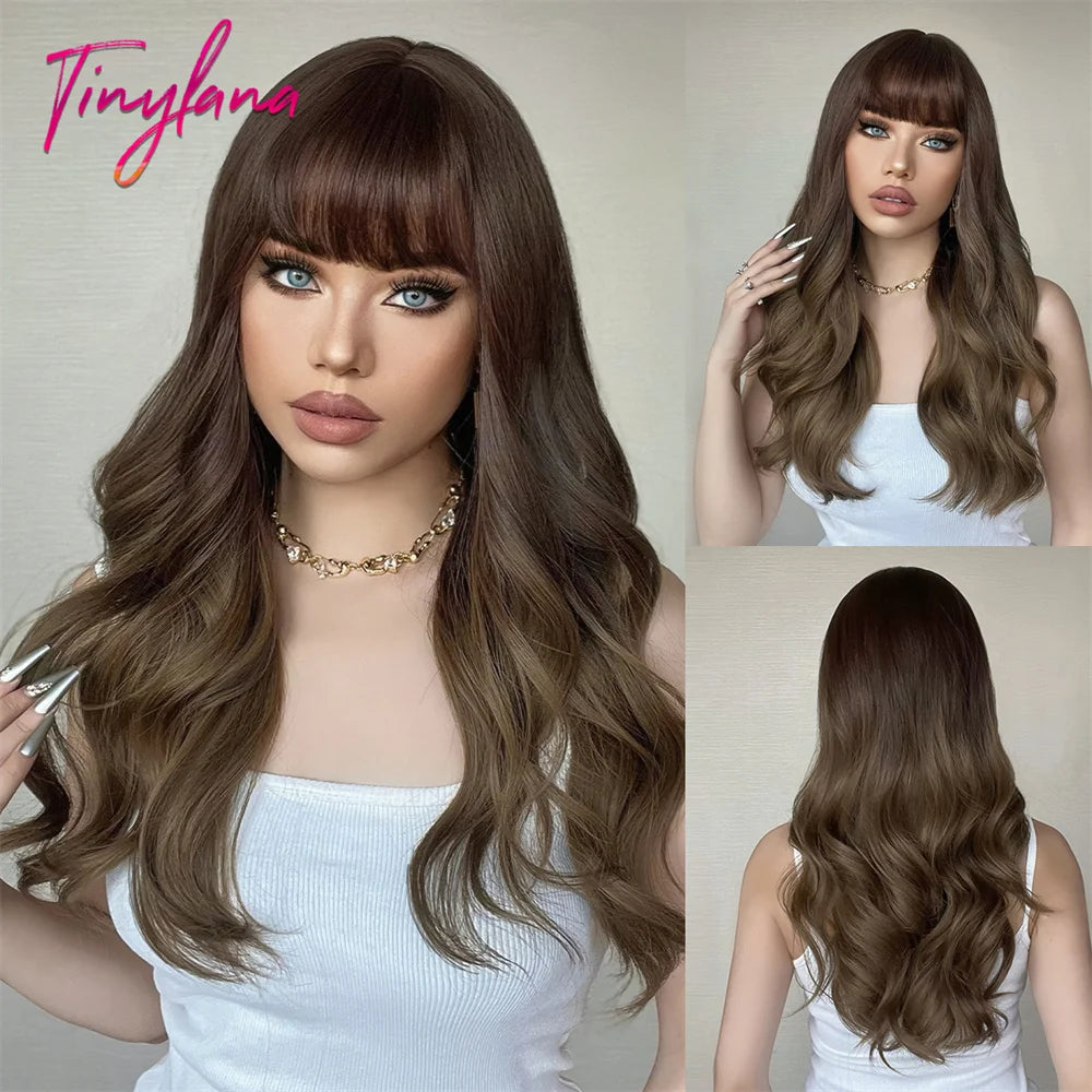 Long Curly Wavy Cosplay Synthetic Wigs With Bangs - Various Colors Available