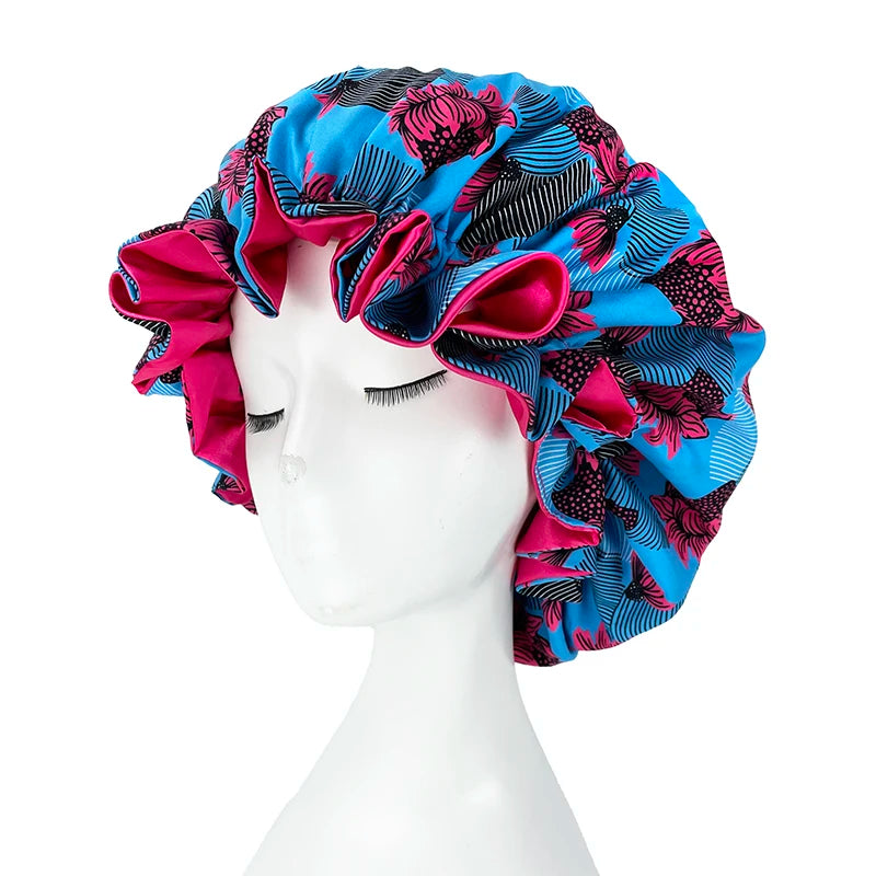 African Pattern Print Satin Bonnets