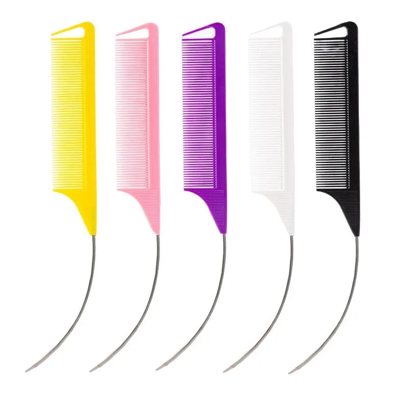 Plastic Heat Resistant Anti-Static Braiding Rat Tail Curved Steel Needle Parting Comb