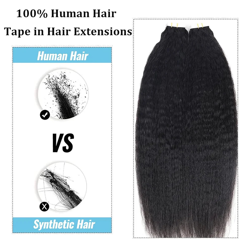 Yaki Straight Brazilian 100% Human Hair Adhesive Skin Weft Tape Ins