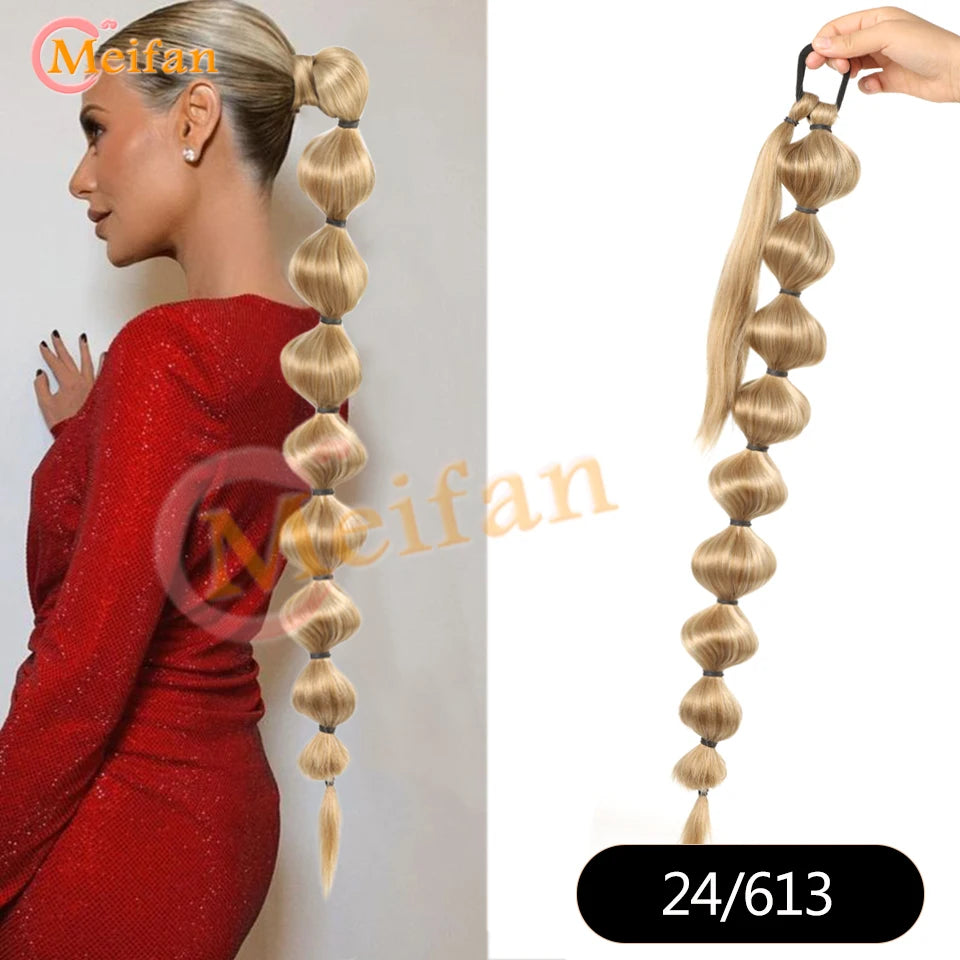 Synthetic Long Bubble Braid Wrap Around Ponytails