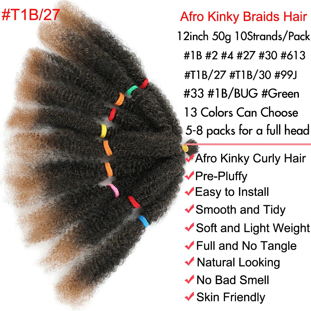 Afro Kinky Curly Marley Synthetic 12inch Hair - Various Colors Available