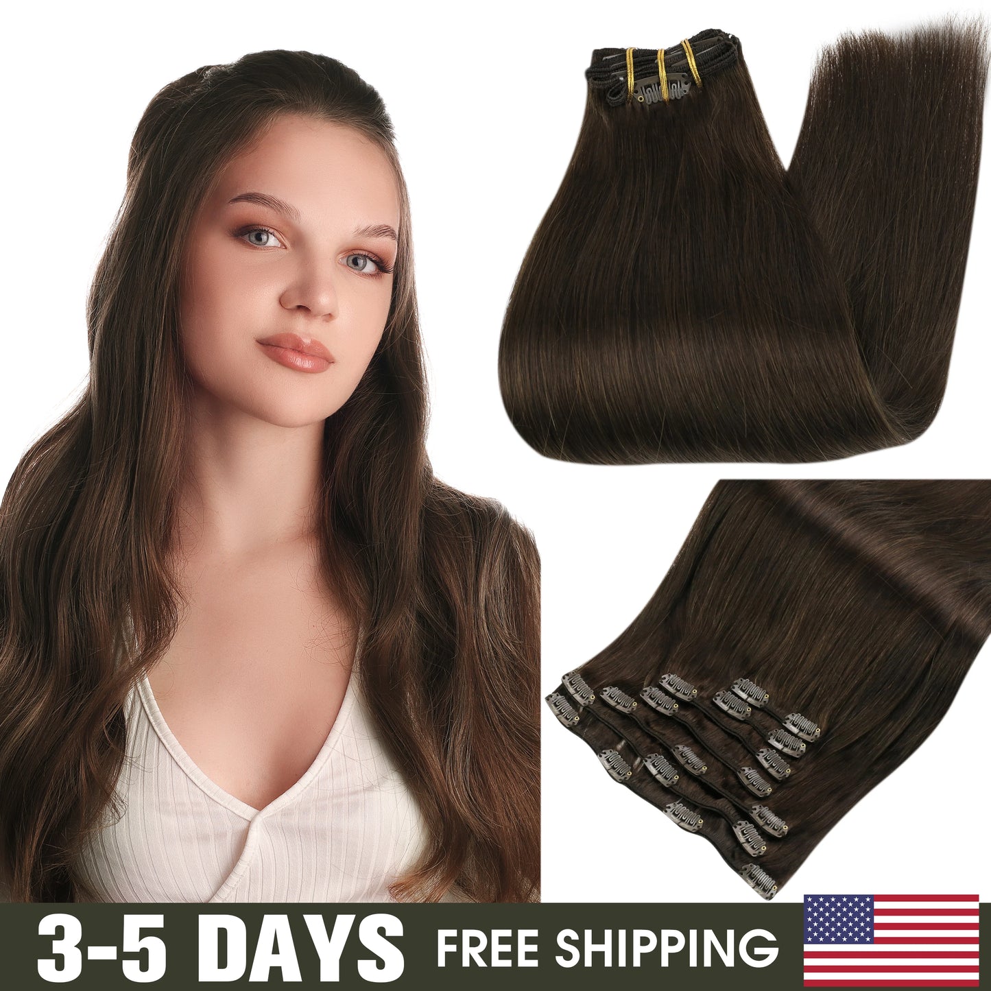 Straight Human Hair Clip-in Extensions, 7Pcs 80 &105g  - Various Colors Available