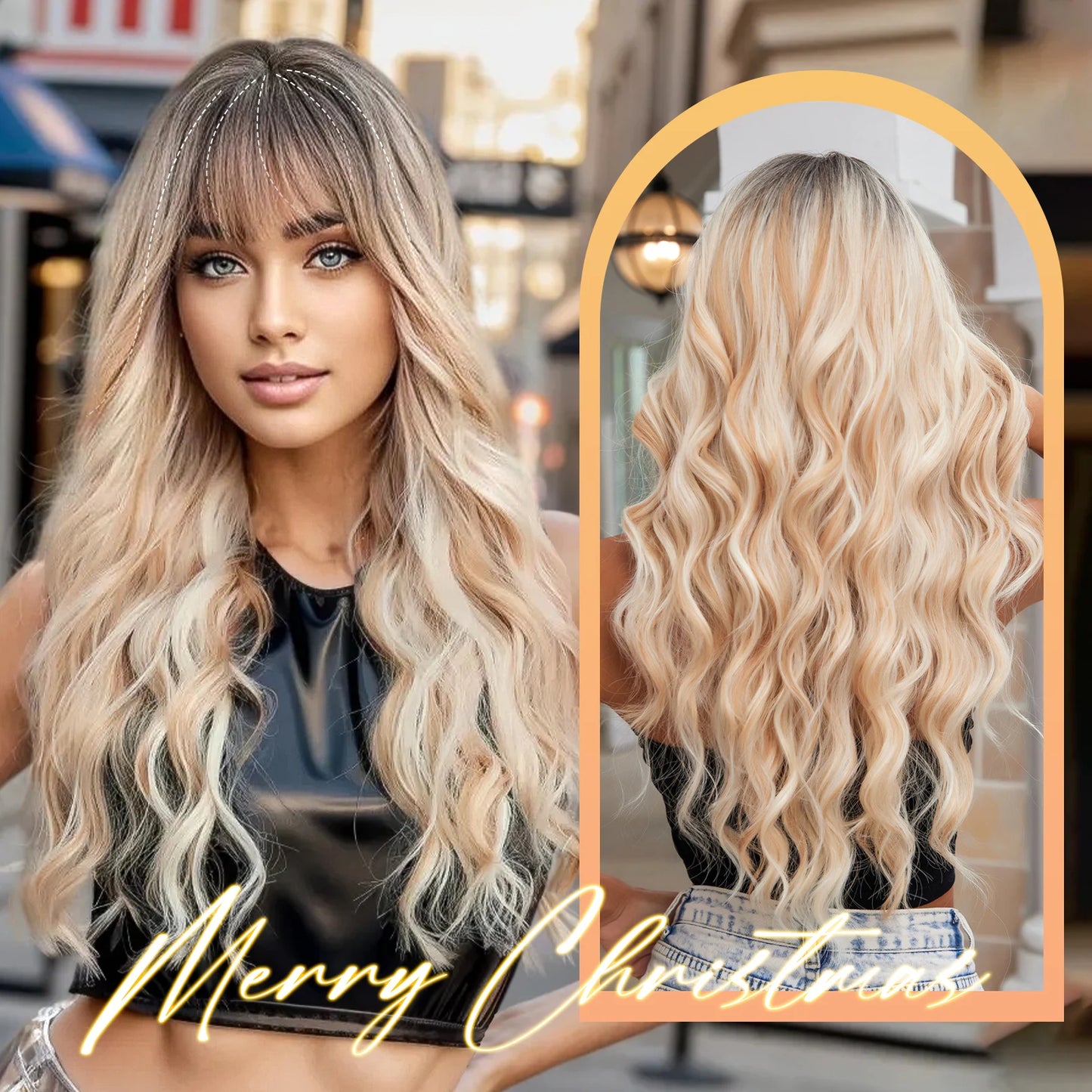 Wavy Synthetic Wig with Bangs - Various Colors Available