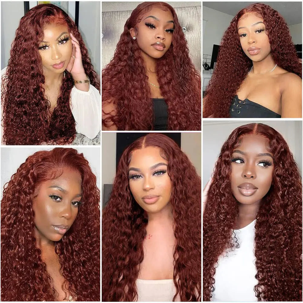 Reddish Brown Deep Curly Wave - HD Lace Frontal Human Hair Wig