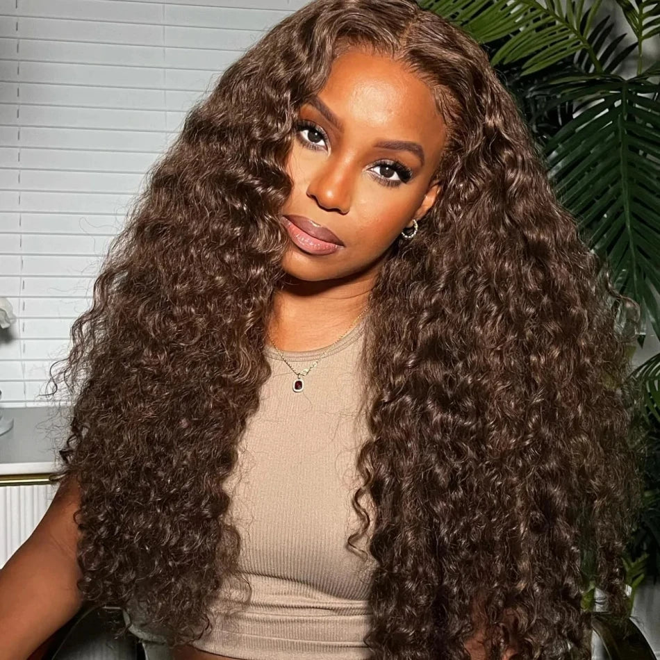 Deep Wave  Chocolate Brown - HD Lace Front Human Hair Glueless Wig
