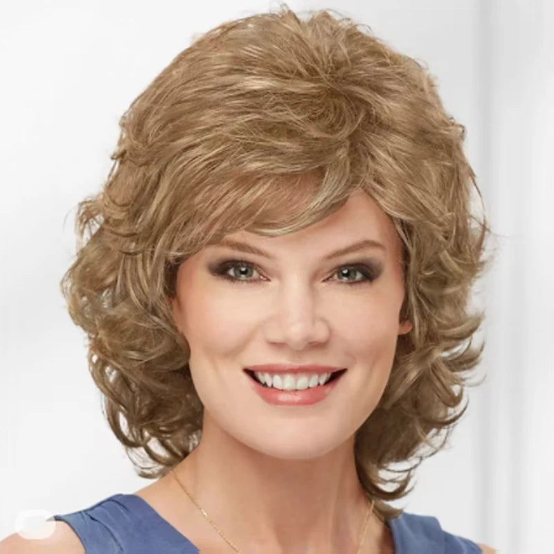 Synthetic Short Curly Wigs with Bangs - Various Colors Available