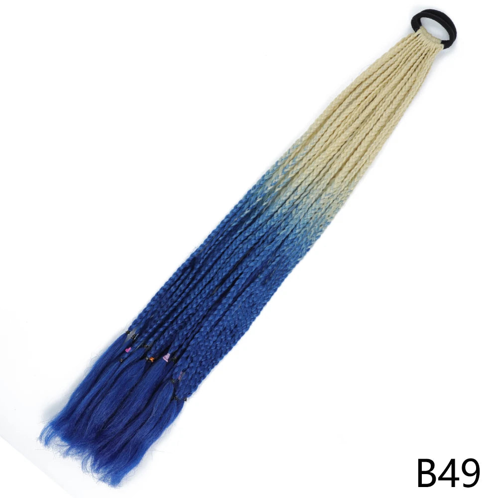 Synthetic Gradient Color Braided Ponytails With Elastic Band