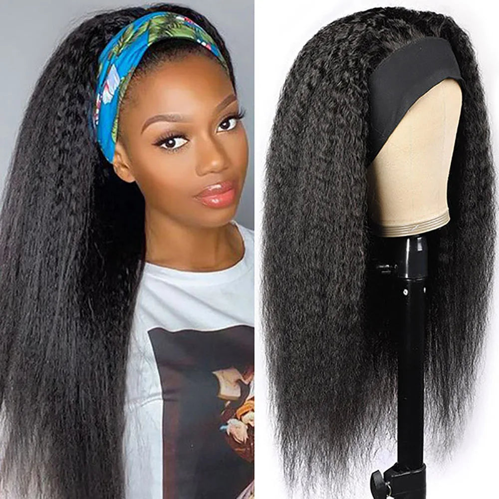 Kinky Yaki Straight Human Hair Headband Wig