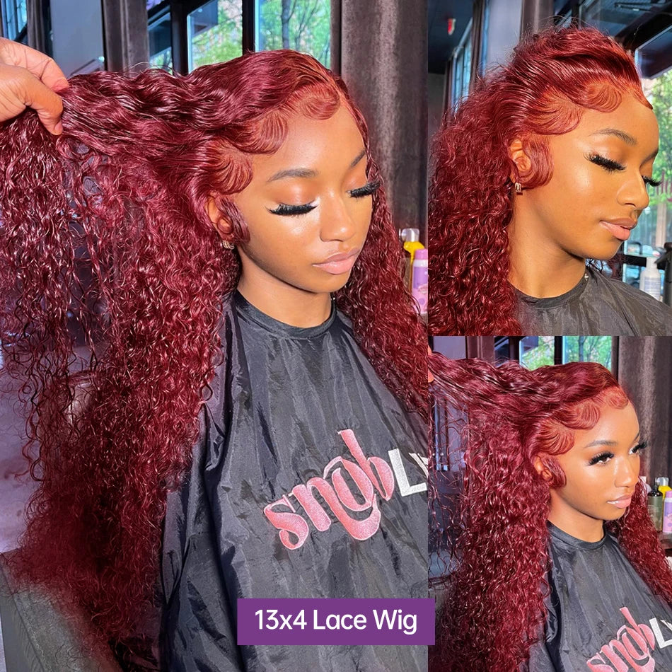 Burgundy Deep Wave Curly - HD Lace Frontal Human Hair Wig