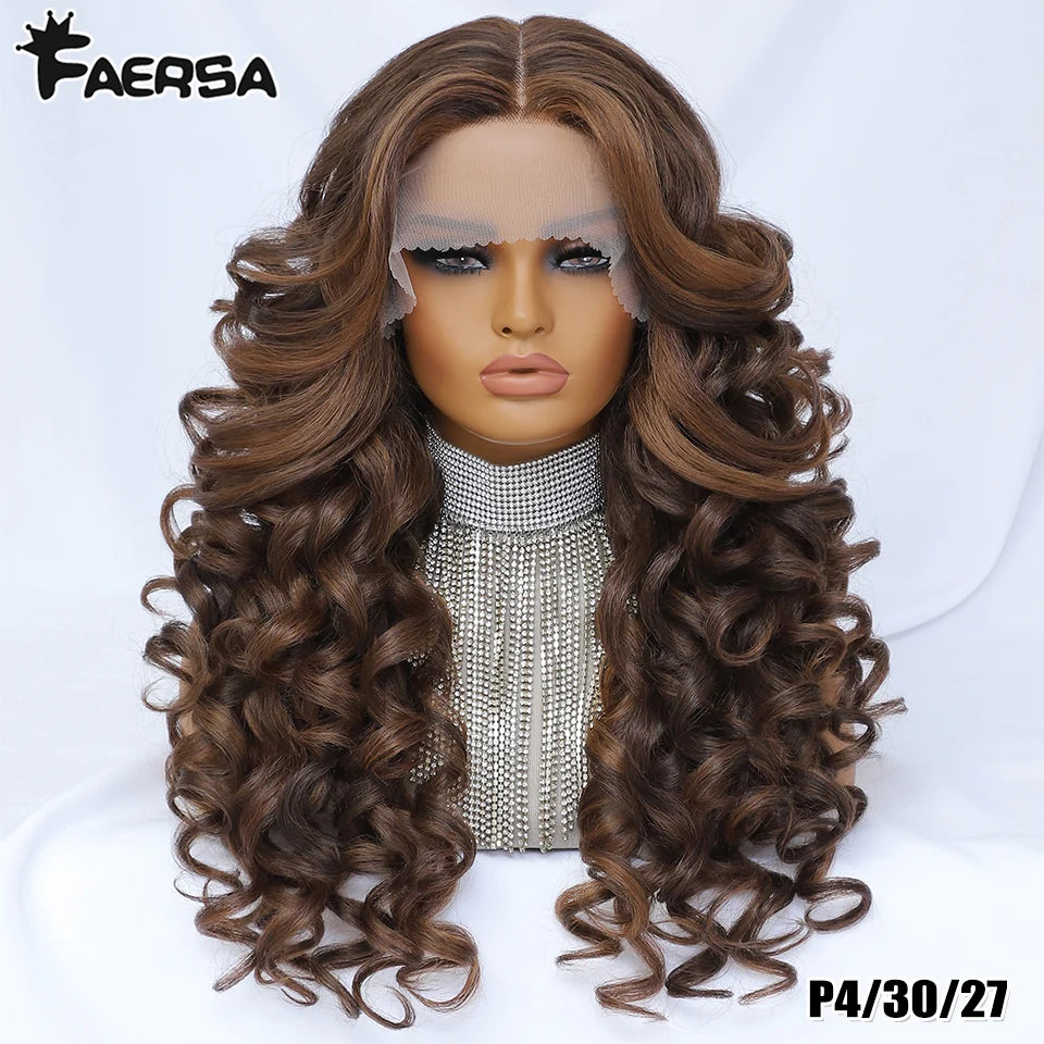 Black Brown Curly Synthetic Lace Front Wigs - Various Colors Available