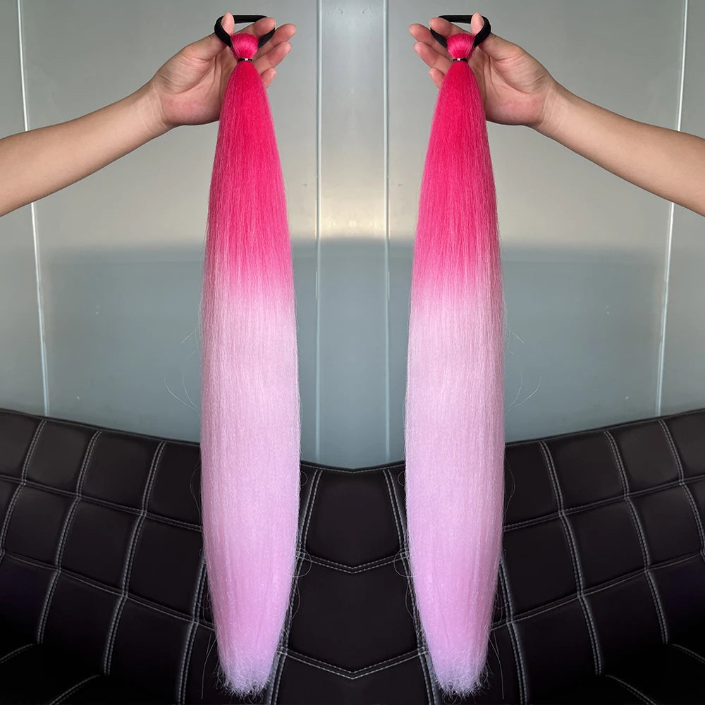 Synthetic 2Pcs Straight Ponytail With Elastic Hair Tie - Various Colors Available