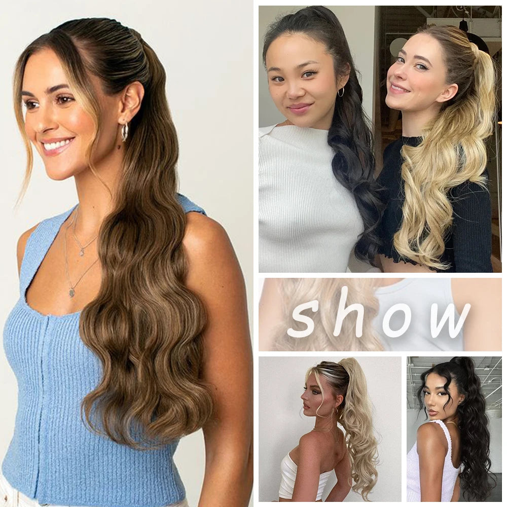 Synthetic 24" Long Wavy Claw Clip On Ponytail