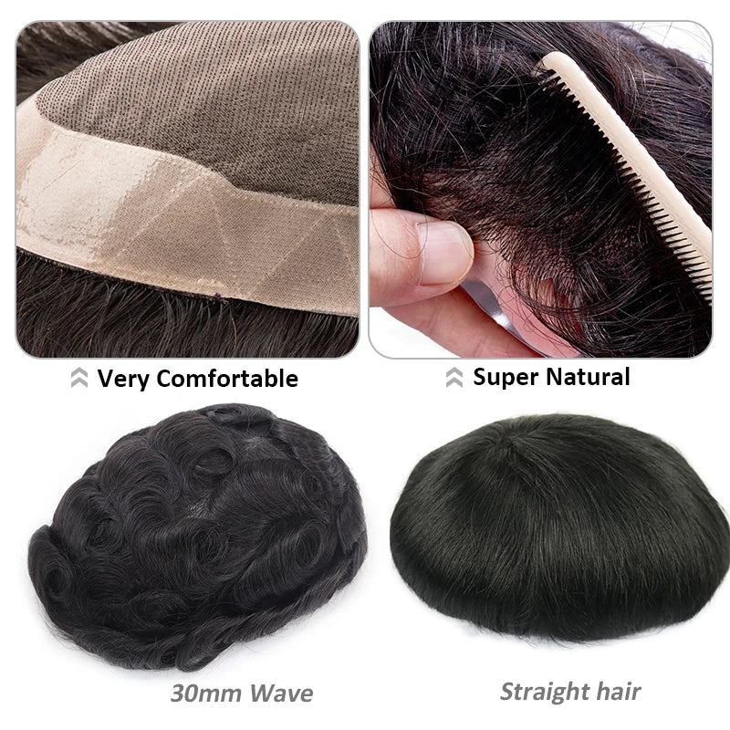 Hair Replacement System (Toupee) - Human Hair Fine Mono NPU, Various Curl Patterns Available