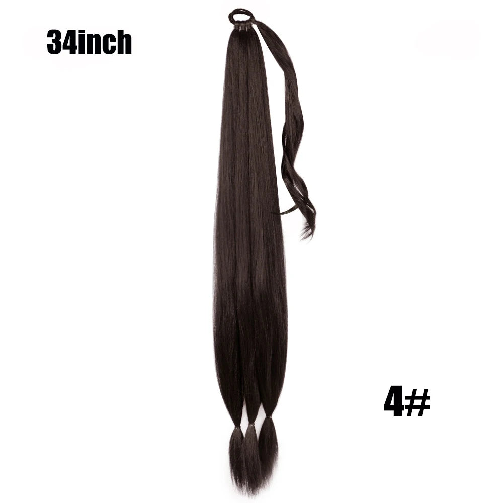 26/34inch Synthetic Long Straight Wrap Around Chignon Ponytail With Rubber Band