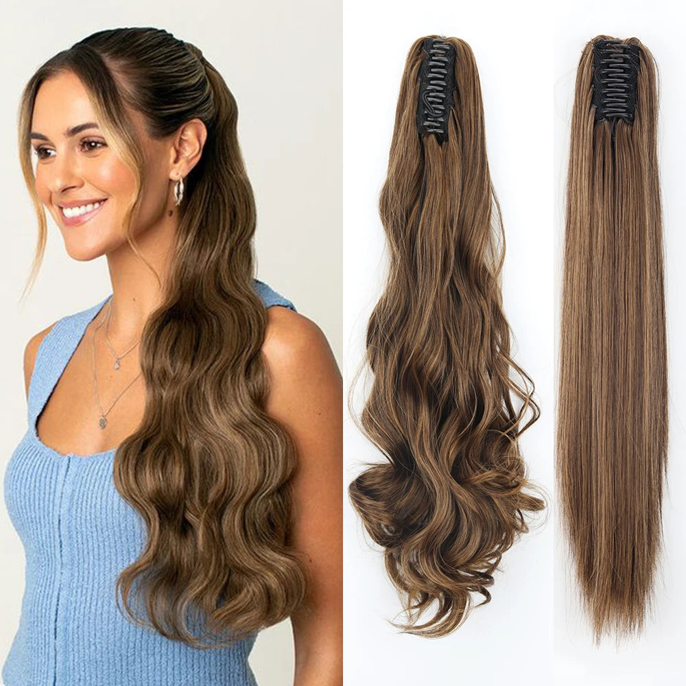 Synthetic 24" Long Wavy Claw Clip On Ponytail