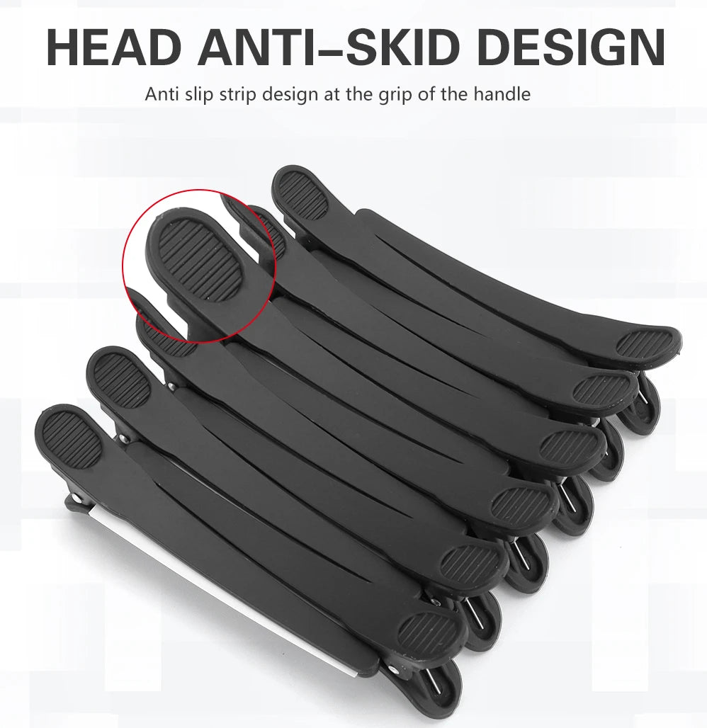 12pcs Hairdressing Hair Clip Salon  Alligator Hair Clips Plastic Black Non-Slip Clamps Salon Hair Care Styling Tools