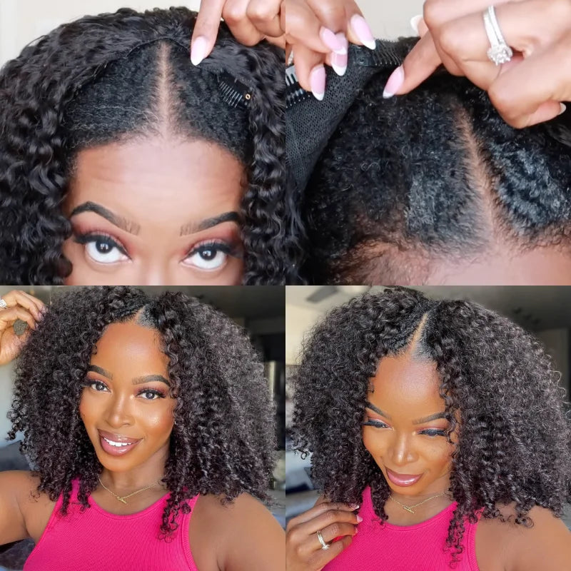Kinky Curly V Part Human Hair Wig