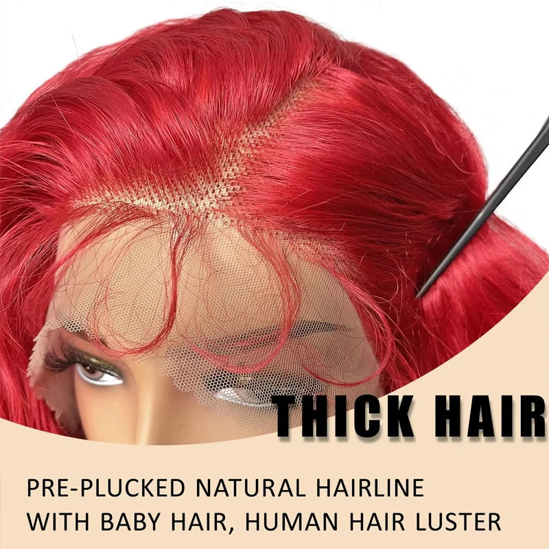 Red Curly Water Deep Wave HD Transparent Lace Frontal Human Hair Wigs