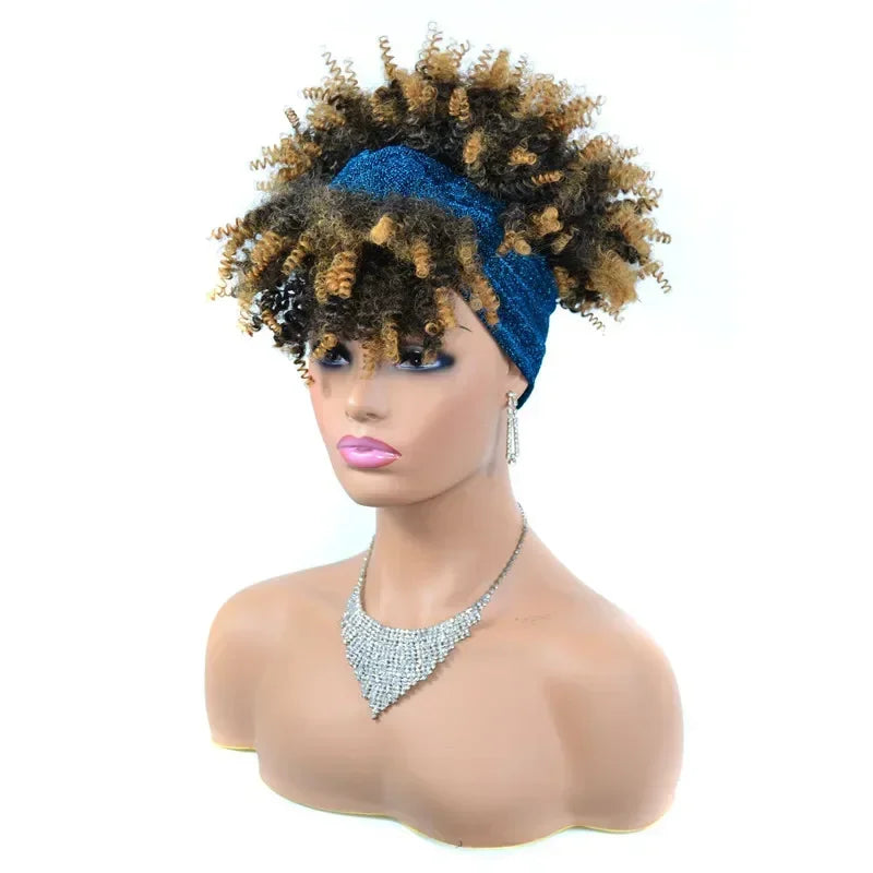 Synthetic Short Kinky Curly Headband Wigs - Various Colors Available
