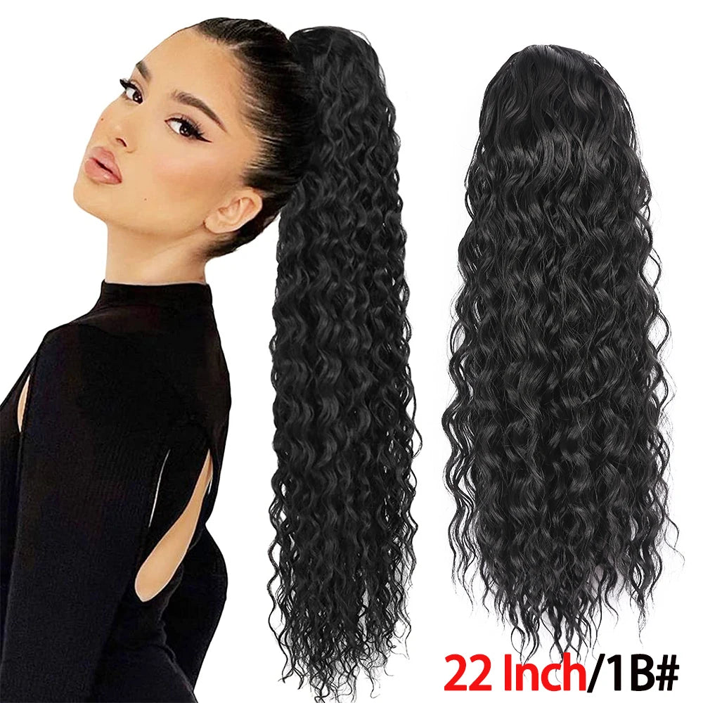 Long Synthetic Deep Wave Wrap Drawstring Ponytails - Various Options Available