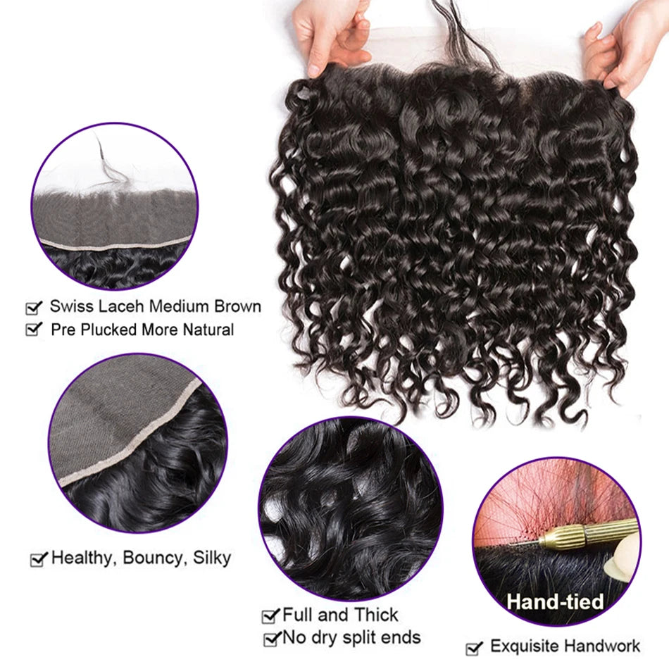 Water Wave Bundles With Frontal Closure - Peruvian Human Hair