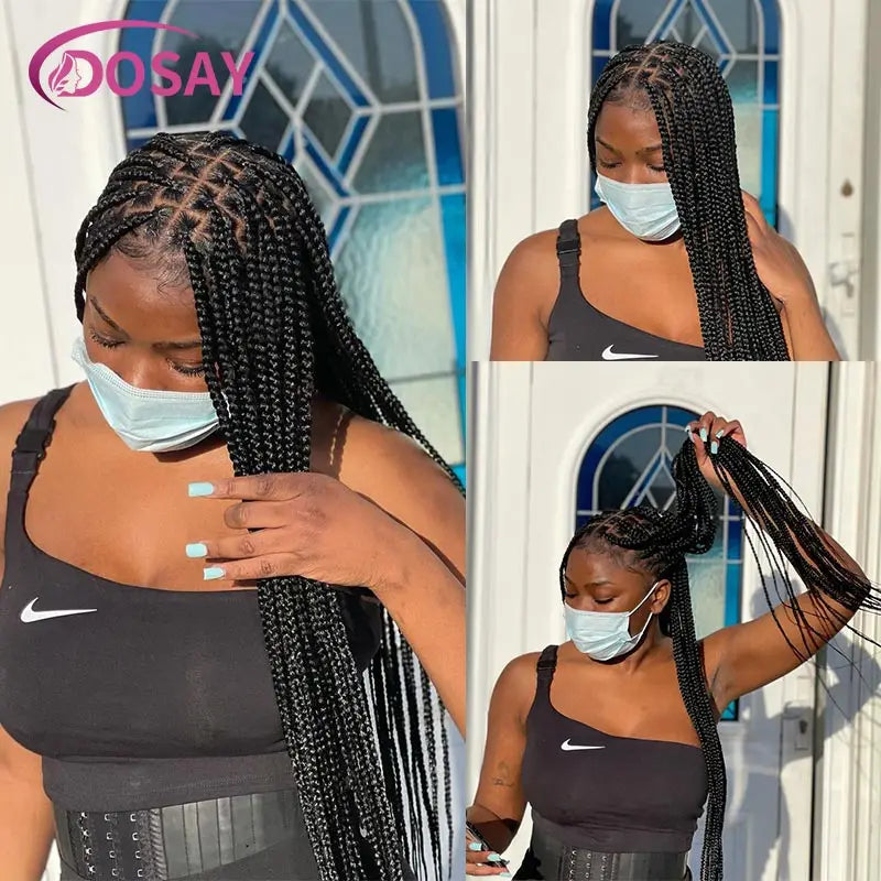 36" Synthetic Lace Front Knotless Box Braided Synthetic Wigs