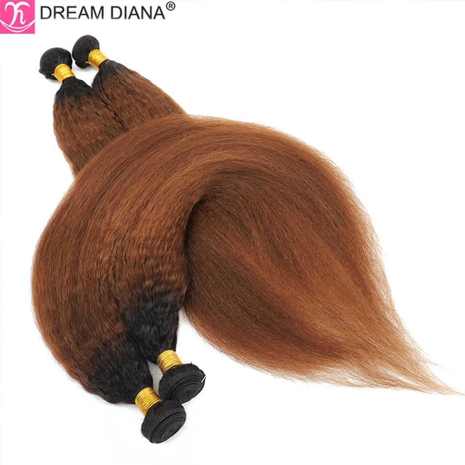 Brazilian Virgin Yaki Kinky Straight Ombre Human Hair Weave Bundles