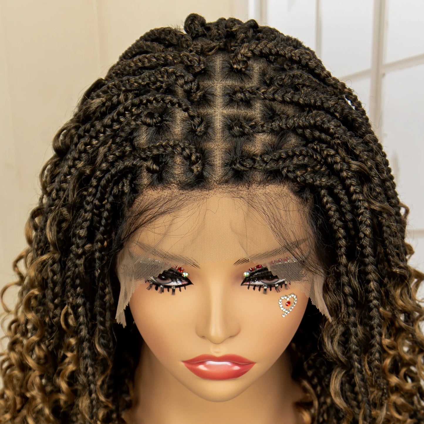 14 Inches Short Box Braided Full Lace Synthetic Boho Wigs  - Various Colors Available