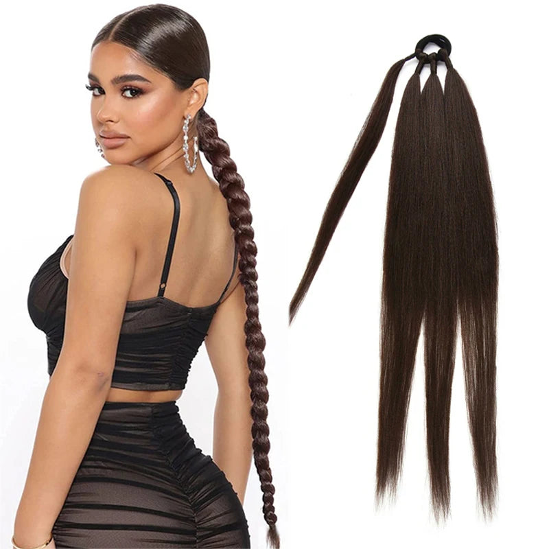 26/34inch Synthetic Long Straight Wrap Around Chignon Ponytail With Rubber Band