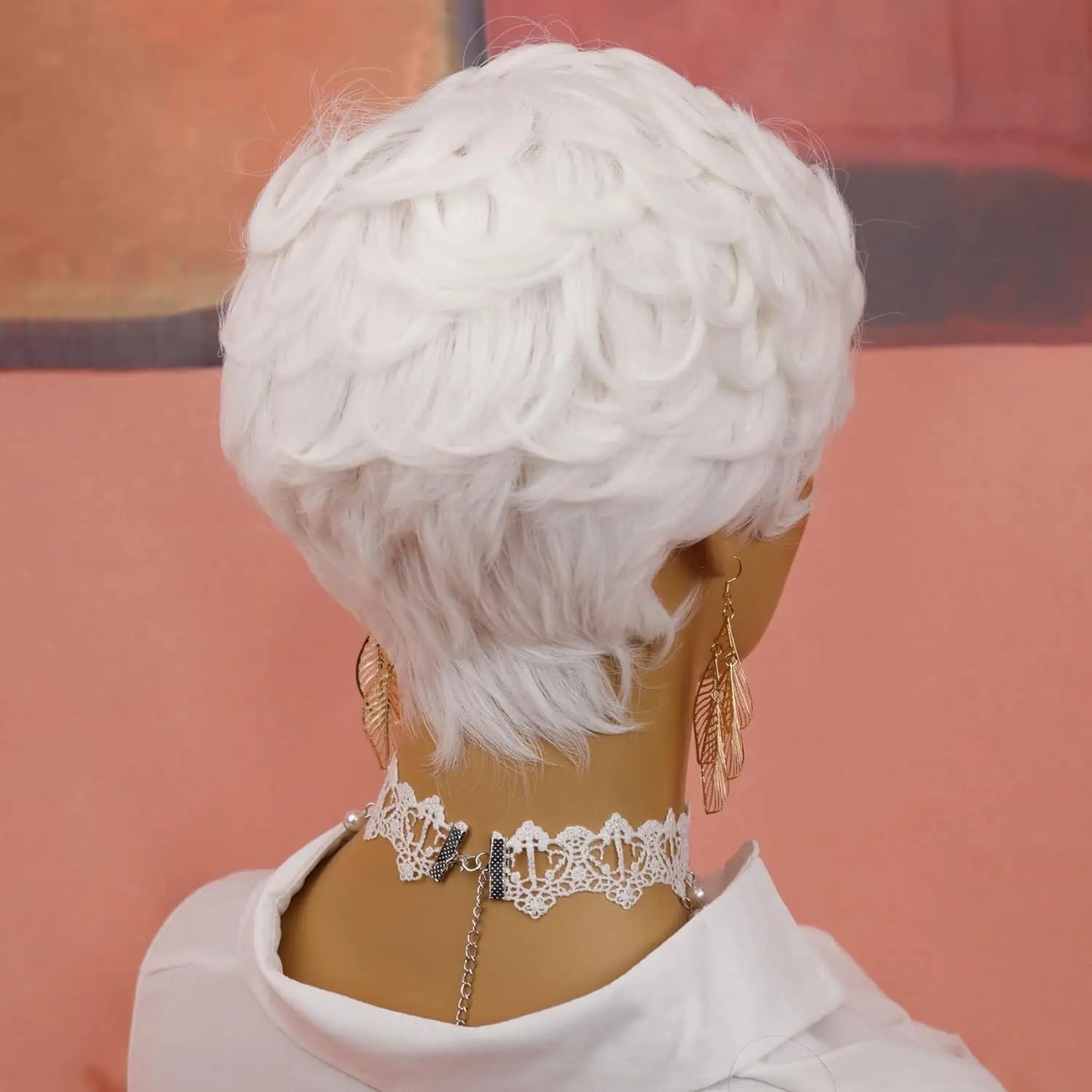 Synthetic White Short Pixie Cut Curly Wig