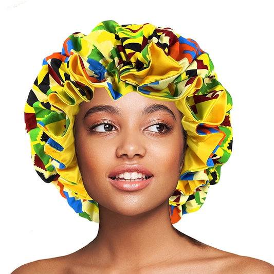 African Pattern Print Satin Bonnets