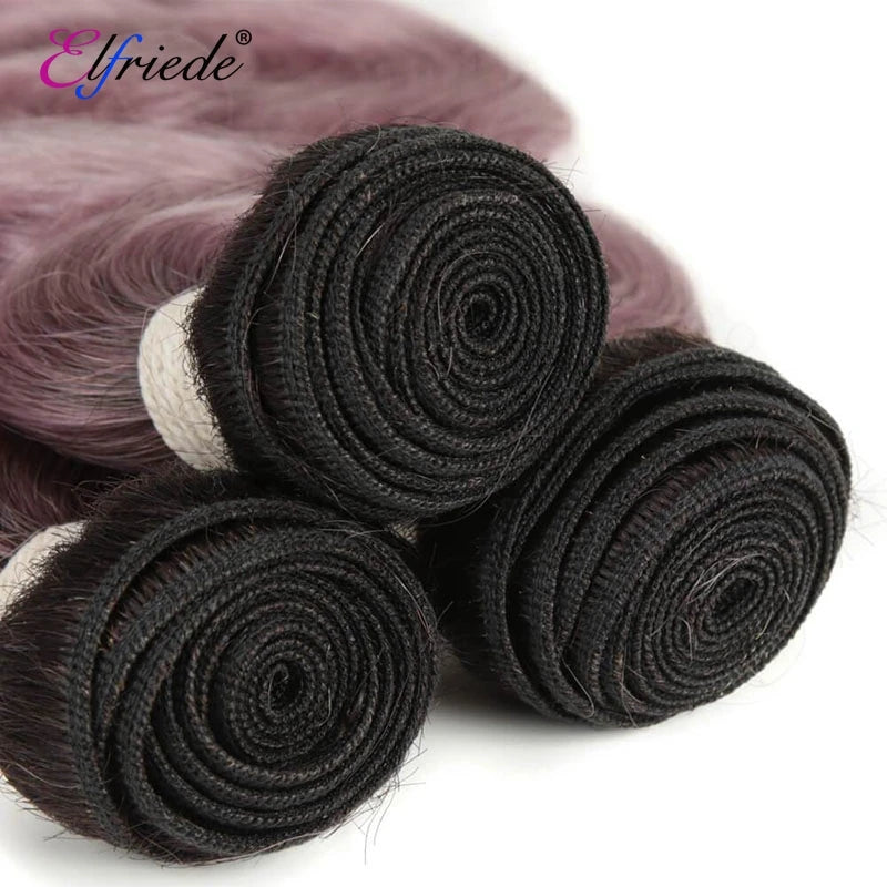 #1B/Dusty Pink Body Wave Hair Bundles with 4X4 Lace Closure - Human Hair