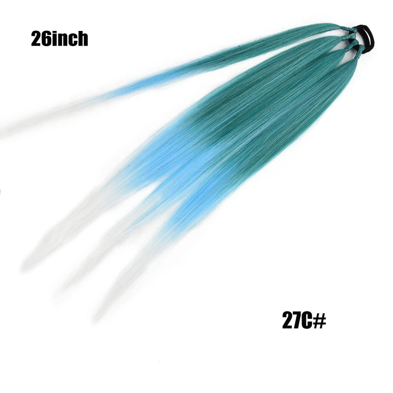 26/34inch Synthetic Long Straight Wrap Around Chignon Ponytail With Rubber Band