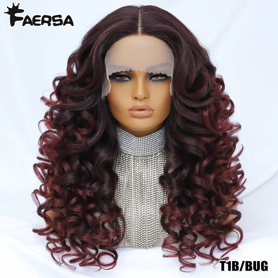 Black Brown Curly Synthetic Lace Front Wigs - Various Colors Available