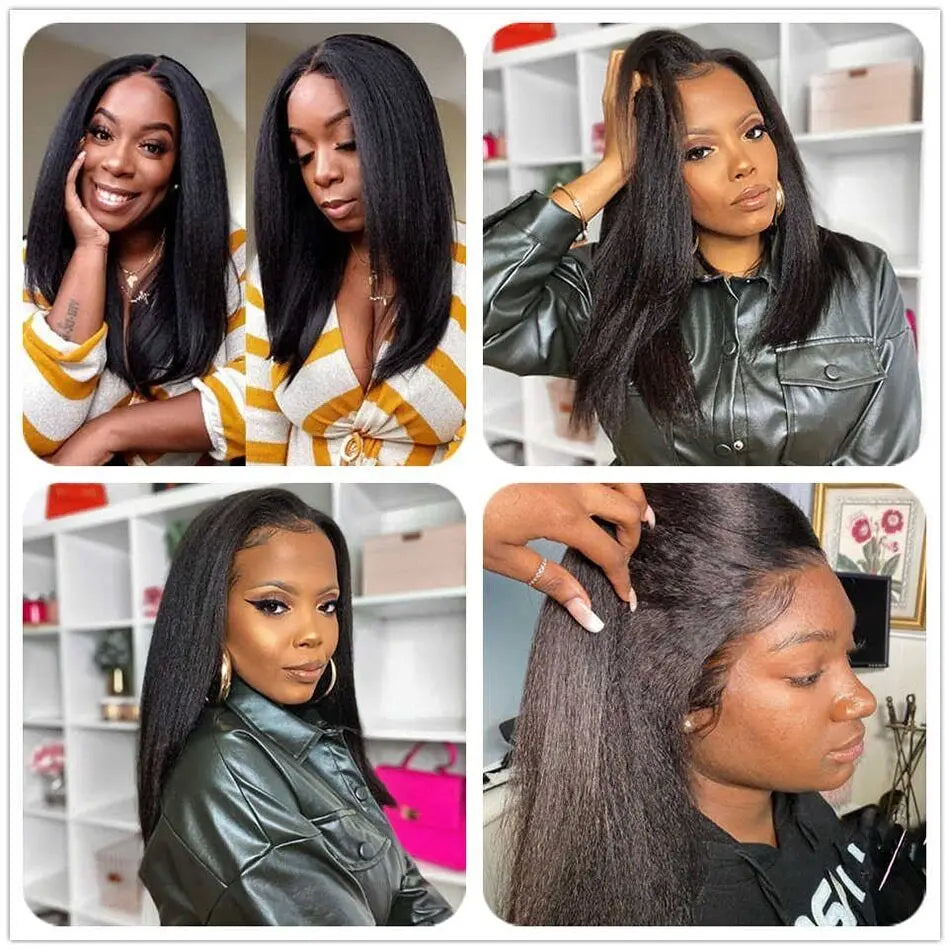 Kinky Straight - Human Hair Pre Plucked Transparent Bleached Frontal Wig